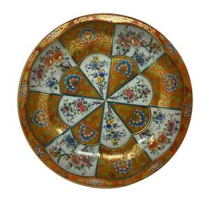 Vintage 70s Daher round scalloped metal bowl orange blue